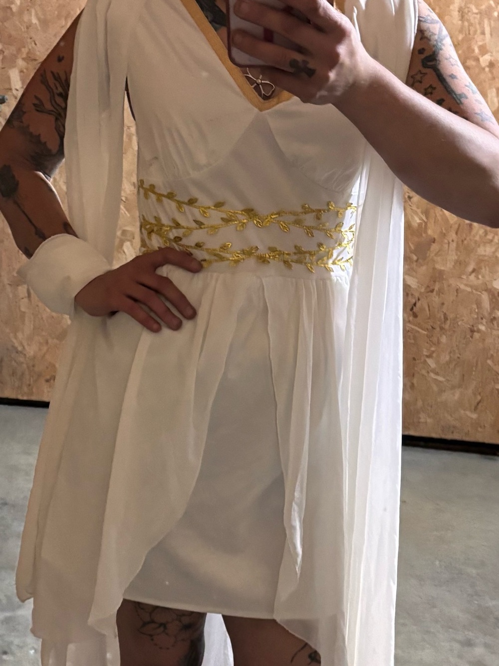 Elegant White Dress with Gold Embellished Waist costume goddess